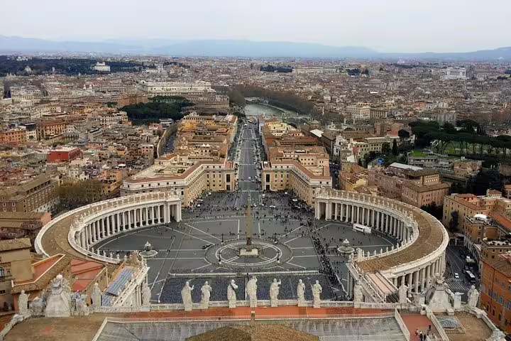 Panoramic aerial view of St Peter’s Square and Rome skyline included in Vatican Museums and Sistine Chapel guided tour