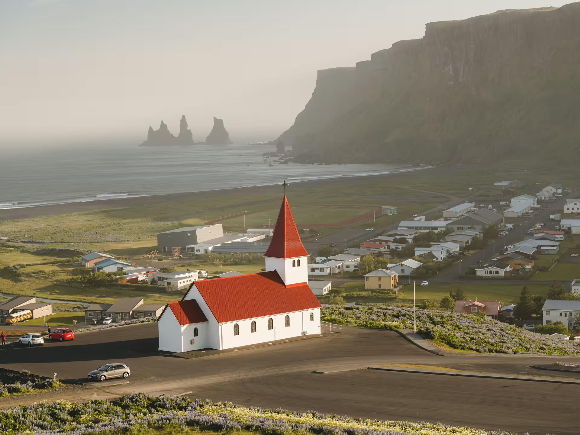 A picture of Vik i Myrdal taken from a nearby hill.
