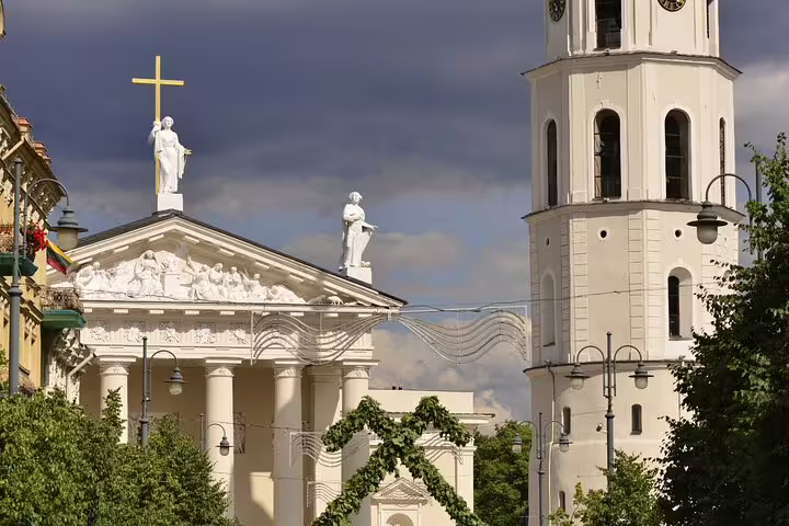 Vilnius Cathedral and bell tower in Old Town, key stop on a self-guided scavenger hunt highlights tour
