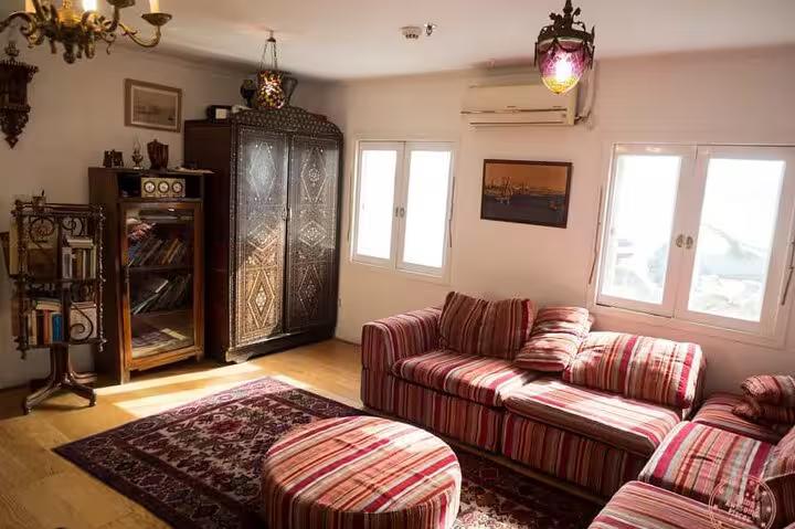 Traditional salon lounge on VIP Dahabiya Nile cruise boat, Luxor to Aswan 4 nights 5 days itinerary
