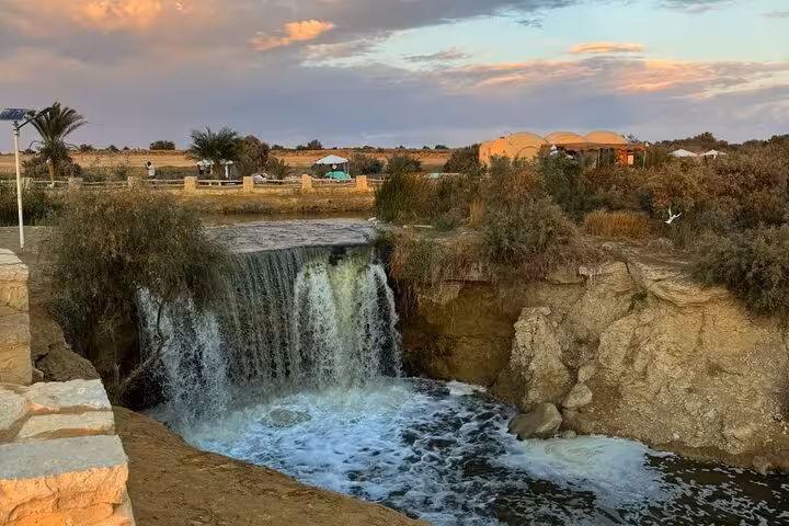 Waterfall at Wadi El Rayan in Fayoum Oasis, a top stop on a private full-day tour from Cairo