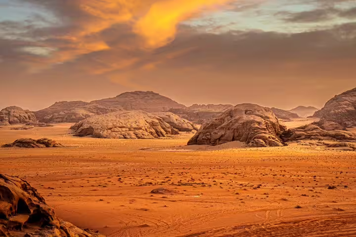 Wadi Rum desert sunset landscape in Jordan, often combined with Petra tour from Taba by ferry boat