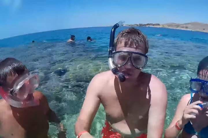 Guests snorkeling in clear Red Sea at Ras Mohammed National Park stop on White Island boat trip from Sharm El Sheikh