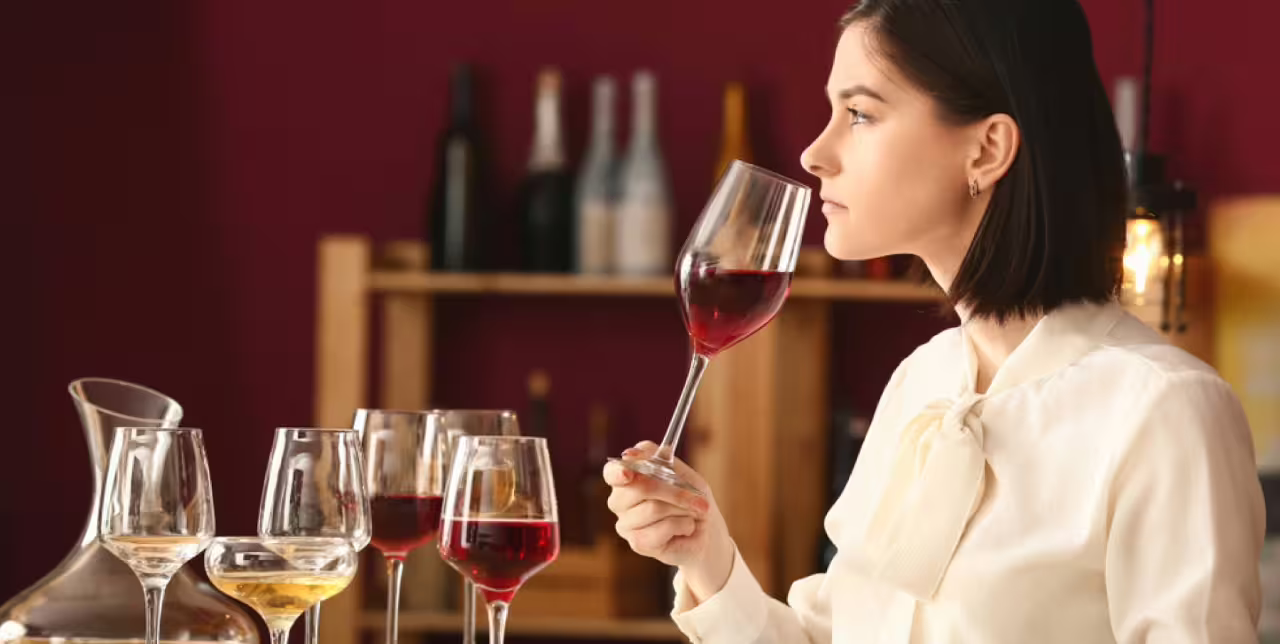 Woman tasting Lucanian red wine during Basilicata tour, pairing volcanic tuff cave visit with local wines