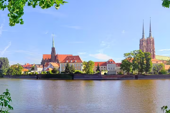 Odra River panorama of Wroclaw Old Town and Cathedral Island, perfect for a self-guided scavenger hunt tour