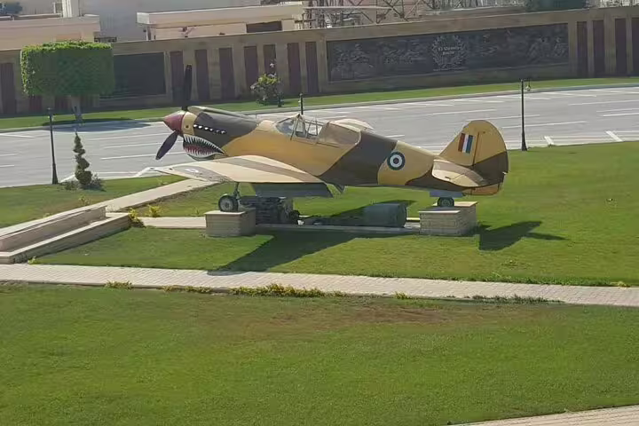 WWII fighter plane display at El Alamein War Museum, stop on private Cairo to Alexandria tour