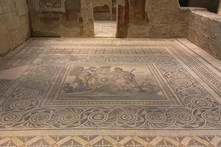 Intricate Roman floor mosaic at Zeugma Mosaic Museum, Gaziantep, on private Turkey tour itinerary