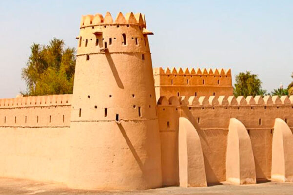 Al Jahili Fort in Al Ain, UAE, built in the 19th century by Sheikh Zayed bin Al Nahyan, showcases Abu Dhabi's culture and heritage, once serving as a base and royal residence.