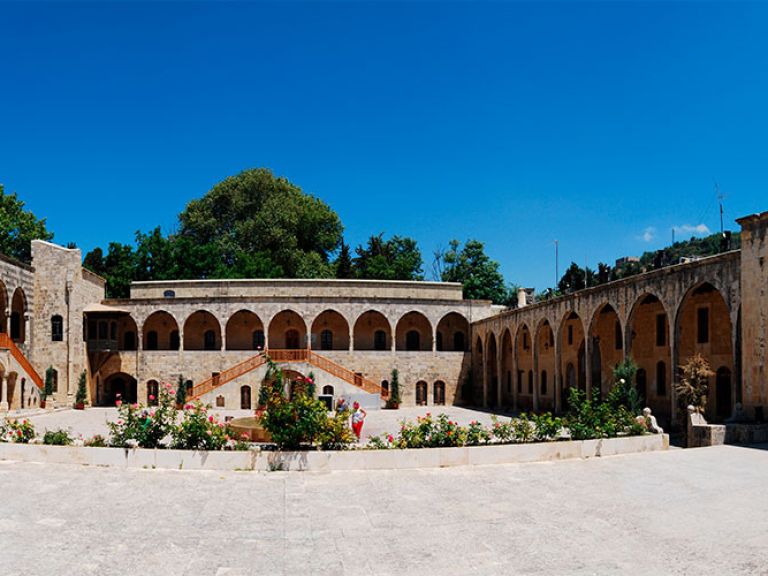 Beiteddine Palace, a stunning masterpiece in Lebanon's Chouf District, crafted by Emir Bashir Shihab II during the Ottoman Empire. Built over 30 years, it lies 45 km southeast of Beirut.