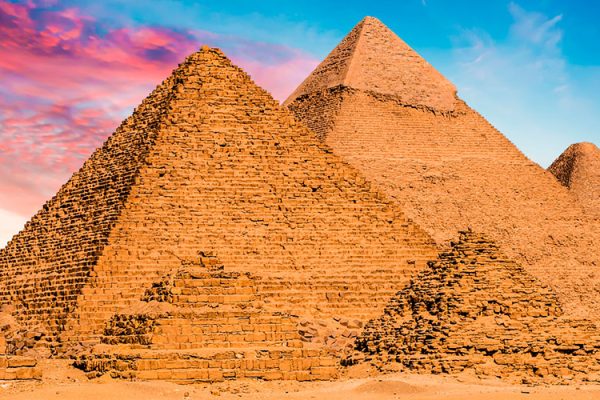 The Great Pyramid of Giza in Egypt, a tomb for Pharaoh Khufu, is an engineering marvel. Built with 2.3 million limestone blocks in just 20 years, it showcases ancient construction prowess.