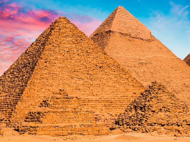 The Great Pyramid of Giza in Egypt, a tomb for Pharaoh Khufu, is an engineering marvel. Built with 2.3 million limestone blocks in just 20 years, it showcases ancient construction prowess.