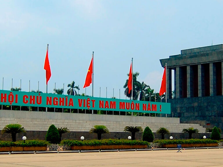 Located in Hanoi, Vietnam, the Ho Chi Minh Mausoleum is the final resting place of Ho Chi Minh, the founder of the Communist Party of Vietnam and the nation's first president. Every year, millions of Vietnamese and foreign visitors come to pay their respects at this sacred site. The mausoleum was built between 1973 and 1975, using marble and granite from across Vietnam. Its simple yet imposing design is in keeping with communist architecture.