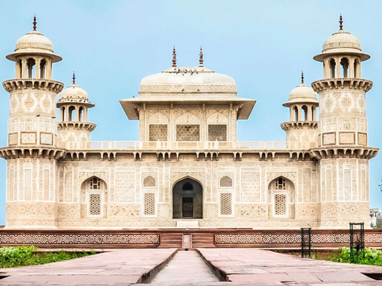 Agra boasts the iconic Taj Mahal and the white marble Tomb of Itimad-ud-Daulah, both drawing global tourists.