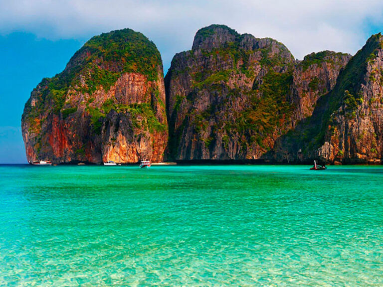 Maya Bay is a beautiful Turquoise Bay located on the Phi Phi Ley island in Krabi Province, Thailand. It's become world-famous as the location used for the 2000 film "The Beach" starring Leonardo Dicaprio.