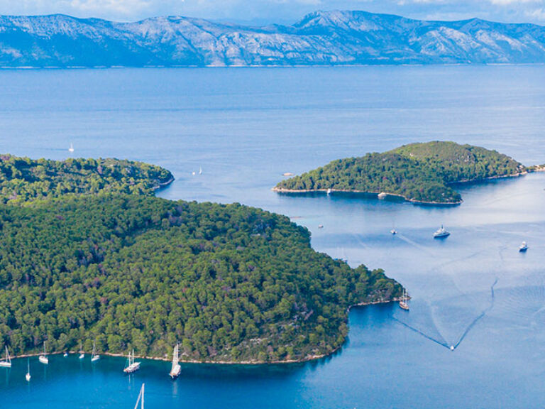 Mljet National Park is a beautiful park covering the majority of the northwest part of Mljet Island in Croatia. This area is characterized by dense Mediterranean vegetation, two large salt lakes connected by a narrow channel, and a 12th century Benedictine monastery.