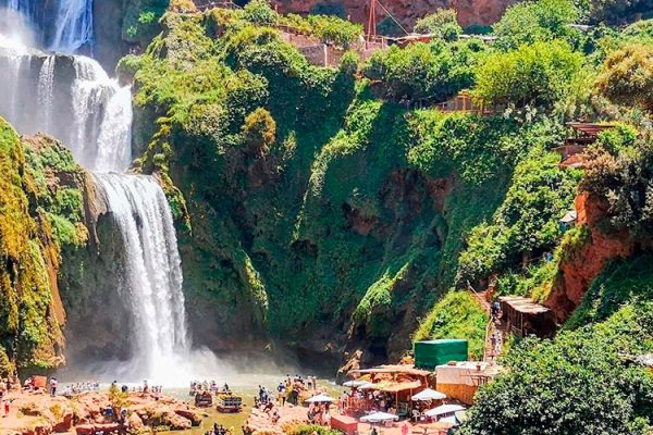 Ouzoud Falls (Cascades d'Ouzoud in French) is a series of waterfalls located in the Atlas Mountains of Morocco, near the village of Tanaghmeilt, in the province of Azilal. The falls are approximately 110 meters (360 feet) high and are a popular tourist destination in Morocco.