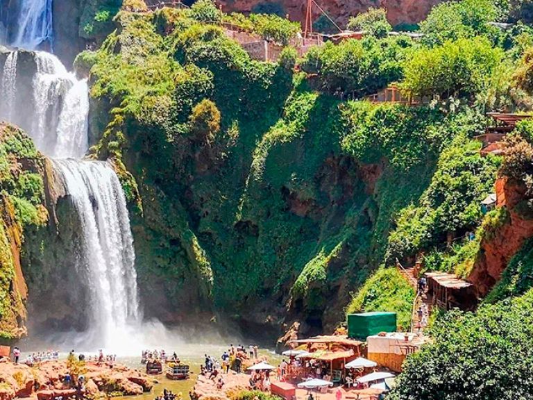 Ouzoud Falls (Cascades d'Ouzoud in French) is a series of waterfalls located in the Atlas Mountains of Morocco, near the village of Tanaghmeilt, in the province of Azilal. The falls are approximately 110 meters (360 feet) high and are a popular tourist destination in Morocco.