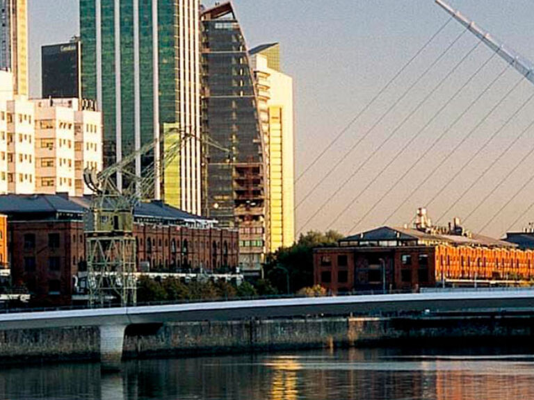 Puerto Madero, Buenos Aires, boasts beautiful waterfront architecture and a lively atmosphere with numerous restaurants, bars, and shops. It's a popular destination for locals and tourists, perfect for a night out or to relax and enjoy the vibrant city.