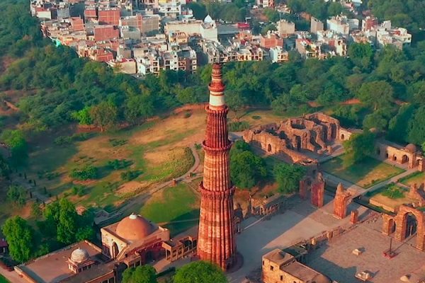 Qutb-Minar in New Delhi stands at 73 meters, built in the 13th century from red sandstone. It's India's tallest tower, showcasing intricate carvings and dedicated to the first Sultan of Delhi, Qutubuddin Aibak.