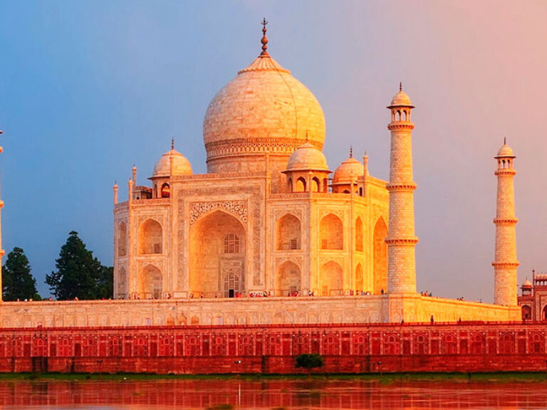 The Taj Mahal, renowned for its beauty, showcases various shades that change throughout the day. It's a rose hue at dawn, white during the day, golden at sunset, and silver under moonlight. A unique, ever-changing marvel.