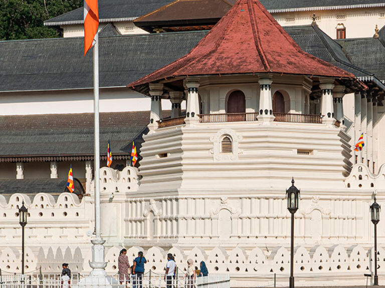 The Temple of the Sacred Tooth Relic, or Sri Dalada Maligawa, is in Kandy, Sri Lanka. Situated within the ex-Kingdom of Kandy's palace complex, which now features the National Museum of Kandy, this 16th-century temple enshrines a pivotal Buddhist relic: the Buddha's tooth.