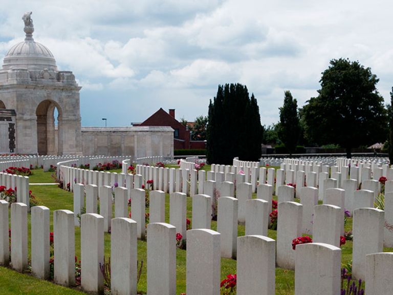 The Tyne Cot Memorial is a war memorial located in the Tyne Cot Cemetery in Belgium. It commemorates the lives of nearly 35,000 servicemen from the United Kingdom and New Zealand who died during World War I.