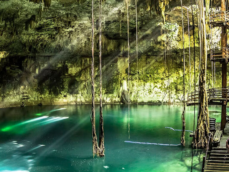 Immerse yourself in the Native Park Yucatan Mayan Cenote, a large ceremonial cleansing site in México. Refresh in its clear waters, deeply rooted in Mayan traditions, and essential to any Yucatan Peninsula visit.