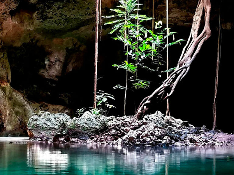 Discover the Sacred Cenote, a natural open well in Chichen Itza, Yucatan. With religious significance, it served as a portal to the underworld for Maya ceremonies.