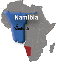 Africa map with Namibia detail