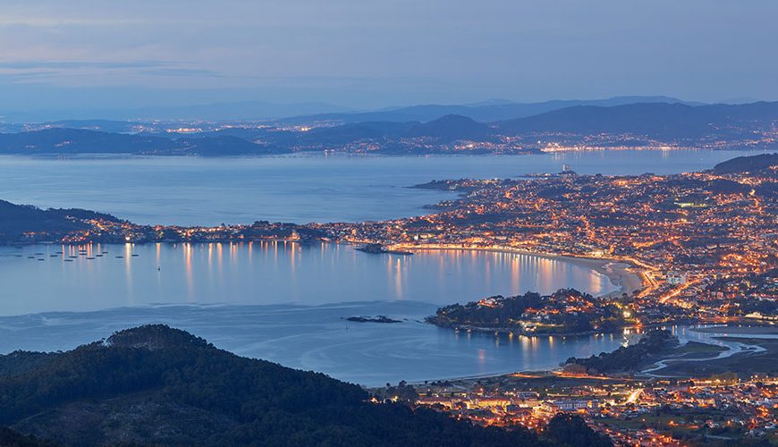 sunset in the Vigo estuary, Galicia, Spain