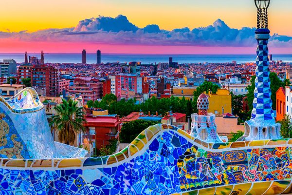 Skyline panorama of Barcelona at sunrise -Spain