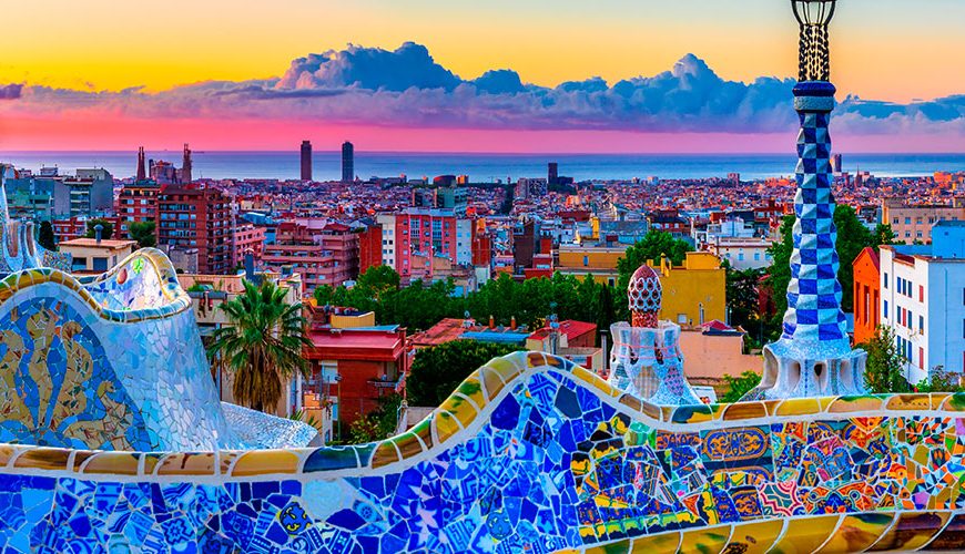 Skyline panorama of Barcelona at sunrise -Spain
