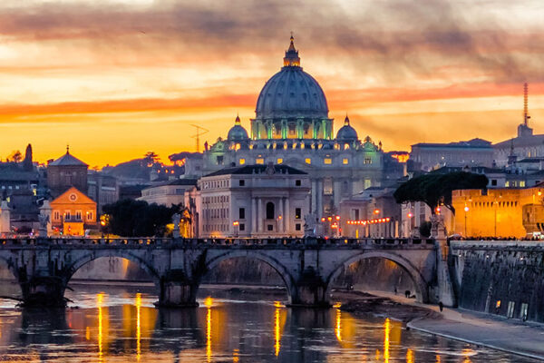 St. Peter's Cathedral at sunset in Rome, Italy