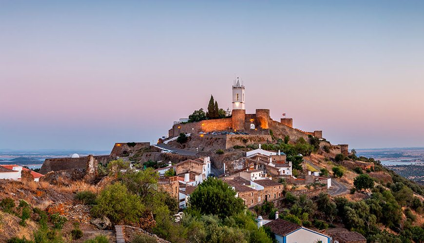 Sunset view of Monsaraz village Alqueva Portugal