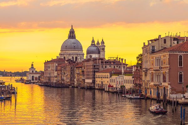 Veneto - Venice city and canal with sunrise view panorama