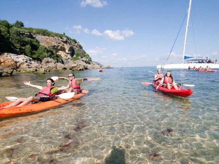 Canoeing Portinho Arrábida: Embark on an unforgettable kayak adventure along the picturesque coastline of Portinho da Arrábida. Our experienced guides will accompany you as you explore the clear, green waters that merge seamlessly with the lush vegetation, creating a truly unique and breathtaking environment. Whether you're a beginner or have some experience, this three-hour experience offers a delightful journey through the stunning landscapes of Arrábida Natural Park.