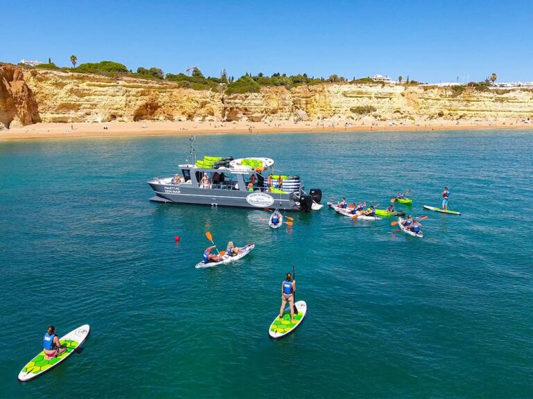 Jeep Safari And Kayaking Tour From Albufeira: Experience an amazing, unique and genuine safari tour (3h30 hours), including swim in crystal water springs; Sample traditional liquors and “fire water“; Taste fresh honey directly from the farmer; Enjoy breathtaking scenery from high peaks; Learn about cork oaks and its industry; Visit old villages with Moorish influences.