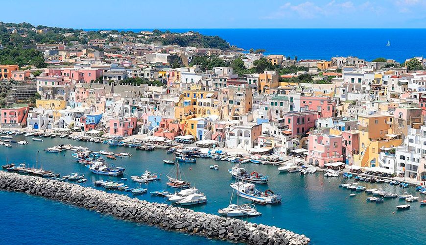 The island of Procida is the closest to Naples, the smallest of the islands and the most populous. The island is very popular with tourists and has a number of beaches, including the Spiaggia dei Maronti, which is the largest beach on the island.