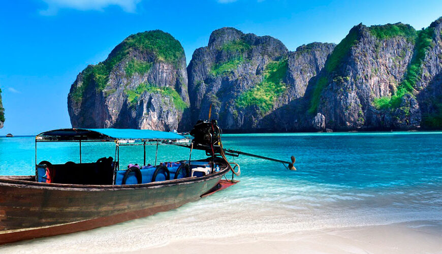 Krabi Province is located in the south of Thailand and is home to some of the most beautiful beaches in the world. The Phi Phi Islands are located in the middle of the Andaman Sea, about 42 km away from Krabi Town. Koh Phi Phi Leh is the second largest island and is home to great snorkeling sites and Maya Bay, made famous by the movie "The Beach". The islands are part of a protected marine reserve and are a popular destination for scuba diving and kayaking.