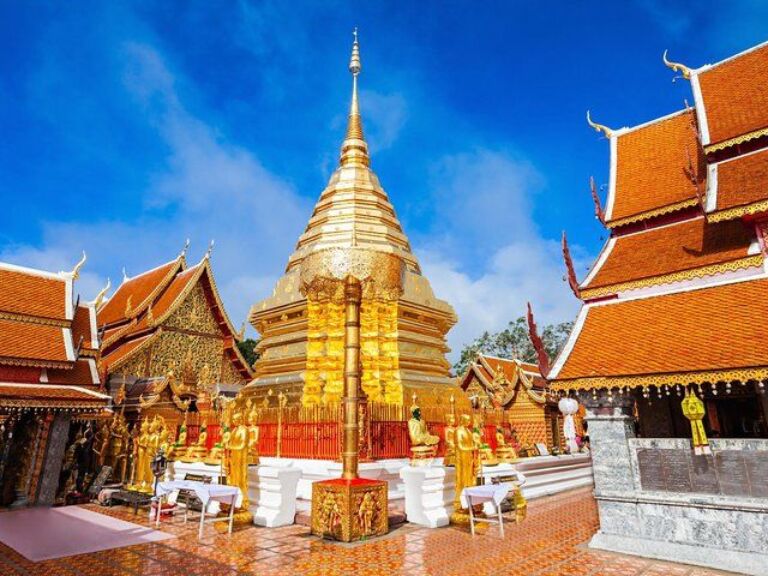 Doi Suthep and Wat Pha Lat Sunrise Small Group Tour – Half Day. Wake up to a mesmerizing sunrise atop Wat Phrat That Doi Suthep. This iconic golden pagoda, not only offers spiritual serenity but also panoramic views that will leave you spellbound. The morning sun casting golden hues on the temple is a sight to behold and an experience you shouldn't miss.