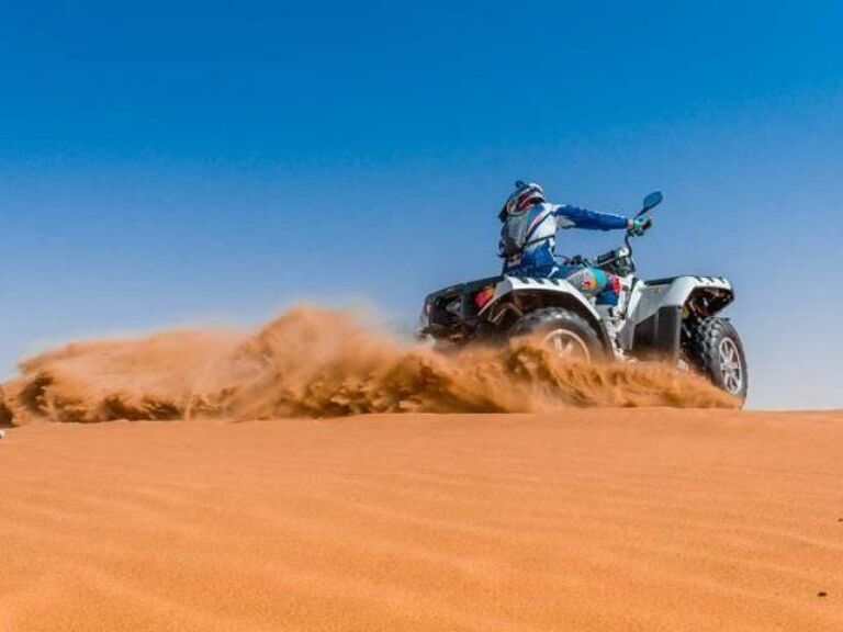 Quad Bike Tour Get ready by putting helmet by riding an all-terrain vehicle (ATV) in Abu Dhabi desert. You’ll be given a chance to test your skill to explore the desert in a guided convoy lead by safari marshall leader.