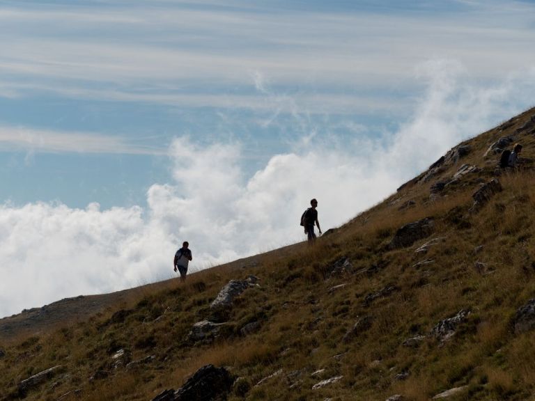 Hiking mount Taygetos summit at 2407m.