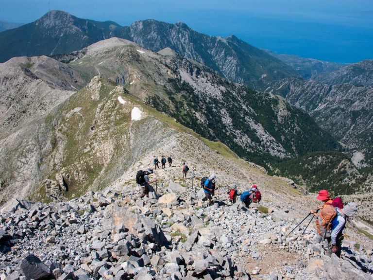 Hiking mount Taygetos summit at 2407m.