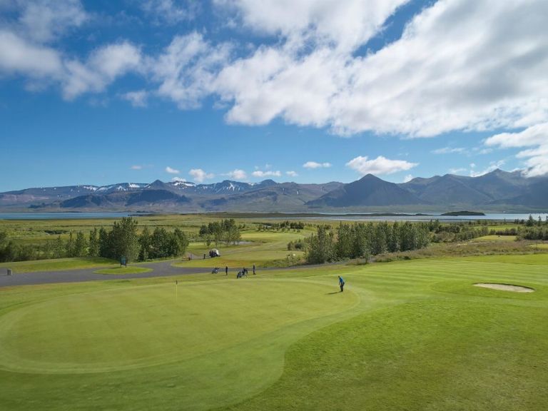 Borgarfjörður and Golf tour: Your adventure begins bright and early when we collect you from your Reykjavik pick up location.. From there we will make the scenic journey to Deildartunguhver, Europe’s most powerful hot spring.