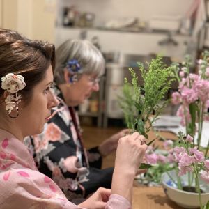 Ikebana (Japanese traditional flower arrangement) class in the center of Kyoto.