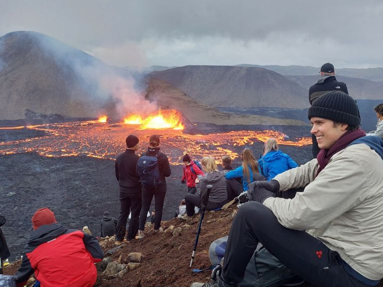 Fagradalsfjall Volcano Hike: Hike to the Fagradalsfjall Volcano eruption site with our expert guide where new lava flows into old and geothermal activity runs the scene! What better way to end the day than relaxing in the Blue Lagoon by getting the whole geothermal experience in one day. A tour to the active volcano in Geldingadalir valley and relaxation in the warm healing waters in the Blue Lagoon is a once-in-a-lifetime experience only Iceland can provide that you may not be able to come across again in your lifetime.