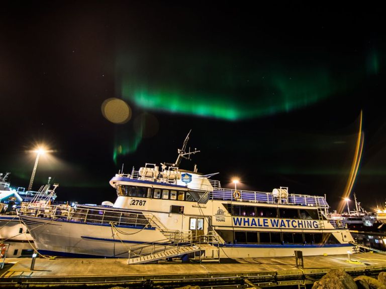Northern Lights by Boat with a Backup Plan: Sail out from Reykjavík in search for the beautiful Aurora Borealis! It only takes us 10-15 minutes to sail into the dark, away from the light pollution from the city, to a perfect location for viewing the magical northern lights and starry sky. Enjoy the peace and quiet out in Faxaflói Bay.