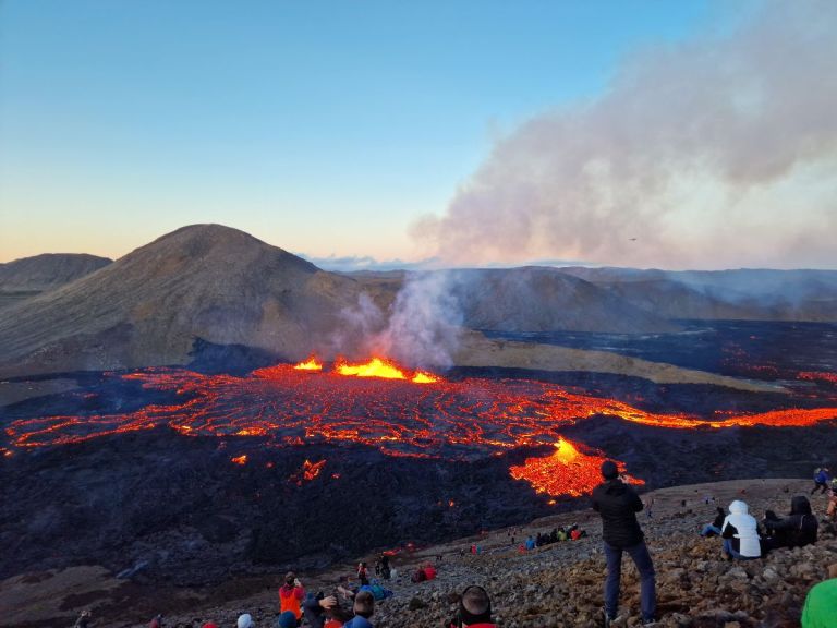 Fagradalsfjall Volcano Hike: Hike to the Fagradalsfjall Volcano eruption site with our expert guide where new lava flows into old and geothermal activity runs the scene! What better way to end the day than relaxing in the Blue Lagoon by getting the whole geothermal experience in one day. A tour to the active volcano in Geldingadalir valley and relaxation in the warm healing waters in the Blue Lagoon is a once-in-a-lifetime experience only Iceland can provide that you may not be able to come across again in your lifetime.