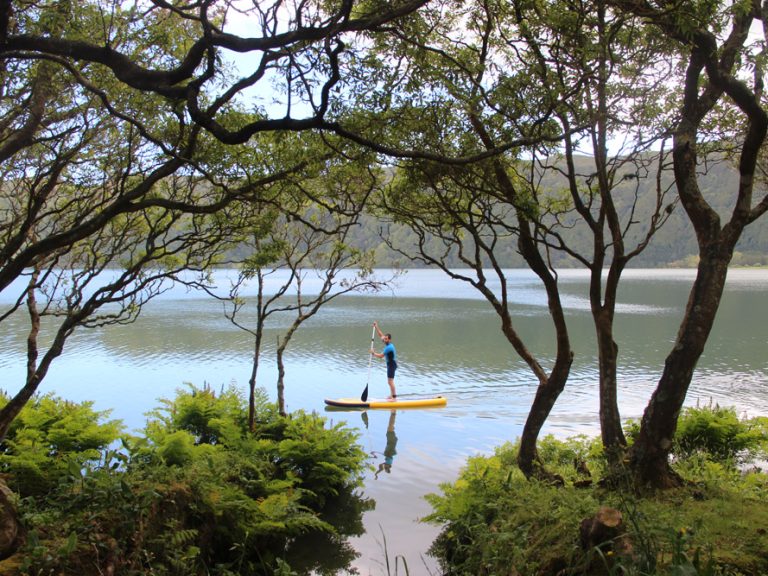 SUP Yoga • Sete Cidades - Stand Up Paddle Board Yoga classes start at the shore of the Blue Lake. We will distribute all...